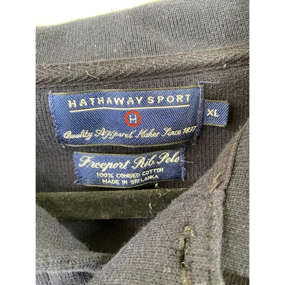 Hathaway Sport Navy Blue Long Sleeve Polo Shirt XL 100% Combed Cotton Classic Fi